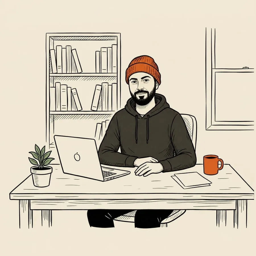 Hootan listening, hands folded on the desk